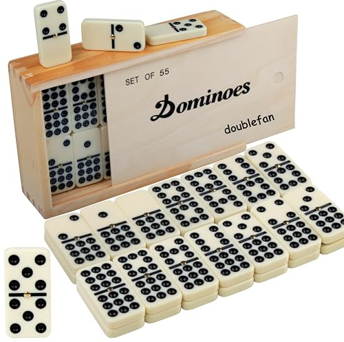 Domino Set for Adults, Double Nine Dominoes Set with Wooden Case for Classical Board Games, for Family and Kids,55 Tiles (2-4 Players)