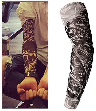 nuoshen Falso Tatuaje Brazo Manga, Brazo Medias Halloween Tatuaje Motero Baloncesto Sun Block Mangas.