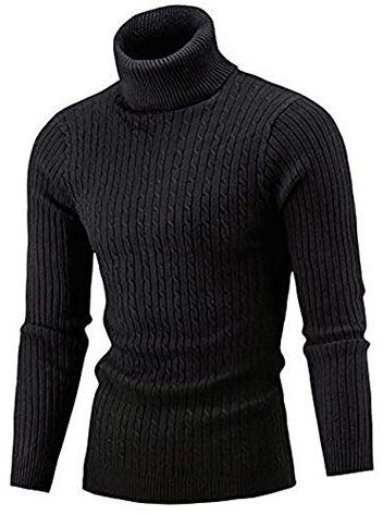 Aideaone Polotröja för män, stickad tröja med polokrage, varm, finstickad, basic-polotröja, svart, XL