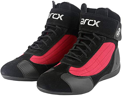 MRDEAR Motorrad Schuhe Herren, Motorradschuhe Leichte Motorradstiefel Kurz Atmungsaktives Modisch Sneaker Sportschuhe Turnschuhe Motocross Sport Schuhe, 3 Farben (43 EU,Rot)
