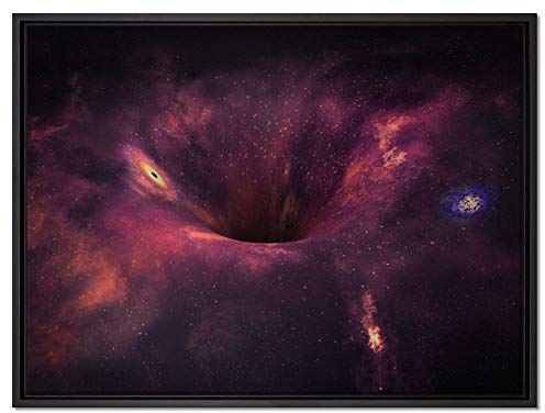 Pixxprint Schwarzes Loch im Weltall Leinwandbild 80x60 cm im Bilderahmen, Wandbild, Schattenfugenrahmen, Kein Poster