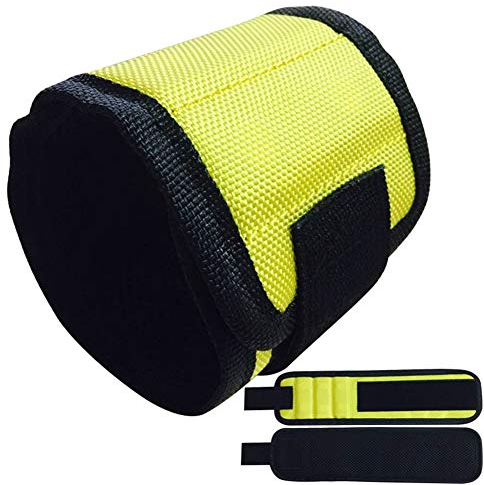 AKT Magnetisches Armband Tragbare Werkzeugtasche mit 3 Magneten Elektriker Handgelenk Werkzeuggürtel Schrauben Nägel Bohrer Armband für Reparaturwerkzeug,Yellow