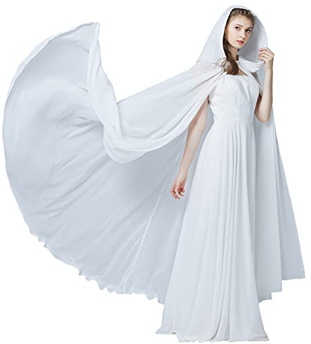 BEAUTELICATE Damen Umhang Chiffon Schal Cape Mantel mit Kapuze Super Langen Weicher Weiß Poncho 140cm für Sommer Braut Hochzeit Weiß - 140cm