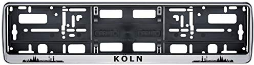 Auto Kennzeichenhalter Köln Skyline in der Farbe Silber/Schwarz Nummernschildhalterung Auto, Nummernschildhalter Fanartikel 2 Stück