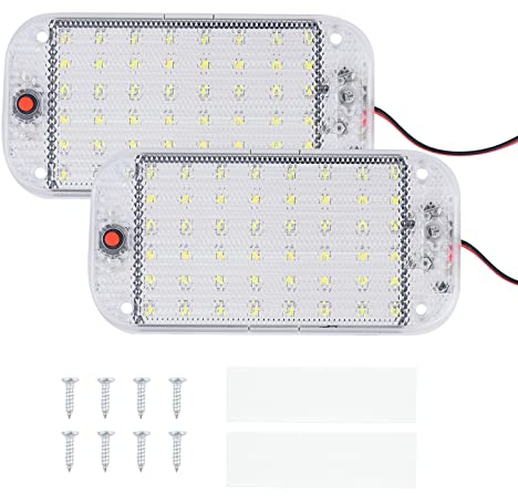 Kikuo Car Led Interior Lights, 10W 48 LED Vehicle Lighting Lamp with on/off Switch for 12V-85V Truck Camper Van Garage Boat Motorhome (Pack of 2)