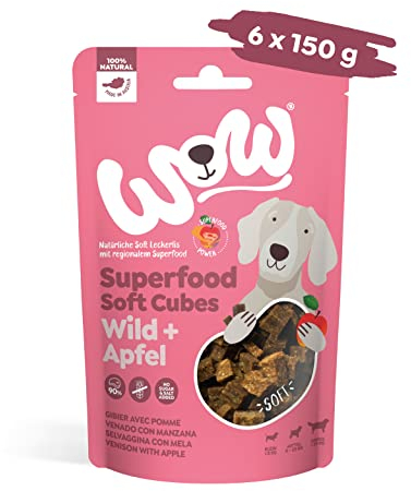 WOW Soft-Snacks I Cubes Wild I Wildfleisch mit Apfel für Hunde I 100% Natur I Nahrungsergänzung I Belohnung beim Spiel & Training (6X 150g)