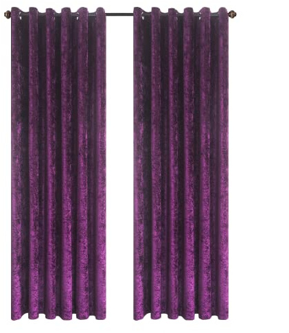 CHARKHAH Crushed Velvet Curtains for Bedroom Living Room Kitchens Ultra Soft and Graceful Fabric Pair of Fully Lined Prepared Blackout Curtain with Eyelet Ring Top (Purple, 66 Wide x 72 Drop)