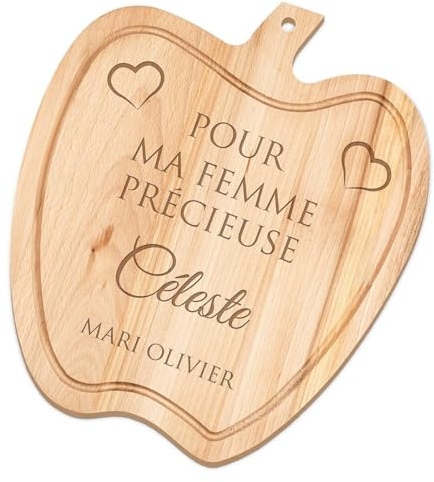 Maverton Planche à découper personnalisée en forme de pomme | 32 X 28cm Planche en bois avec gravure pour elle, Accessoires pour femme, Pour chef et amatrice de cuisine, Femme précieuse