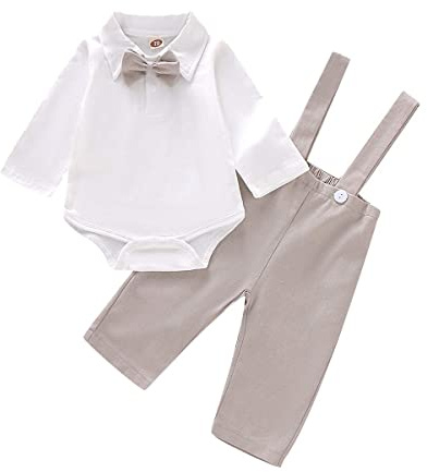 Gajaous Traje de bautizo para bebés, conjuntos de ropa de caballero, traje de boda con corbata de manga larga para niños pequeños para primavera y otoño