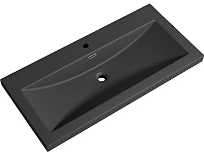 Mai & Mai Lavabo à Encastrer Gris Noir Mat 100cm Vasque Lave Mains Rectangulaire en Résine Lavabo avec Trop-Plein Col01 100x48x13cm