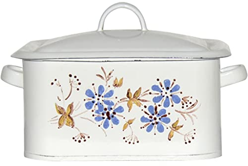 Breadbox For Kitchen European Minimalist Style Painted Flowers Bread Bin, Square Enamel Process Snack Storage Box, Desktop Art Deco (Color : White, Size : 1.3L)