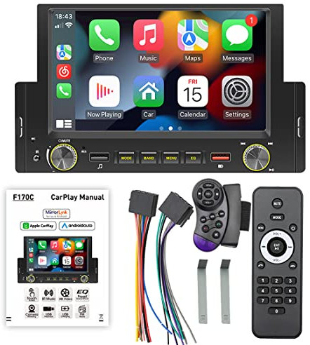 Apple CarPlayer Android Auto 1 Din Estéreo para automóvil Bluetooth Pantalla táctil de 6.2 Radio para automóvil con radio FM Mirror Link Tres puertos USB con Reproductor MP5 para automóvil + SWC