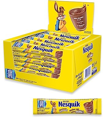 NESQUIK Preparato per Bevanda con Cacao Solubile 28 bustine da 13,5g | Preparato solubile per bevanda al cacao con vitamina D, senza glutine. 28 pratiche bustine monodose