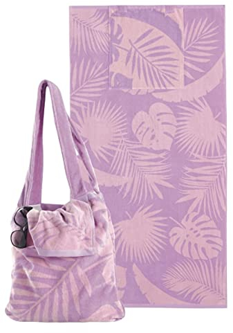 Delindo Lifestyle Frottee Strandtuch mit integrierter Schulter Tasche rosa Flieder, 100% Baumwolle, Strandlaken in 90x170 cm
