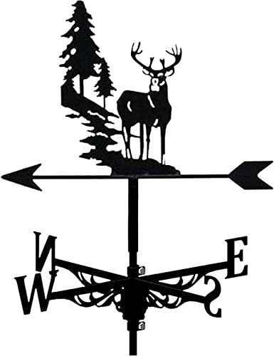 Girouette avec support de toit, indicateur de direction du vent, design cerf rétro en acier inoxydable, girouette créative pour extérieur support animal décoration artisanat