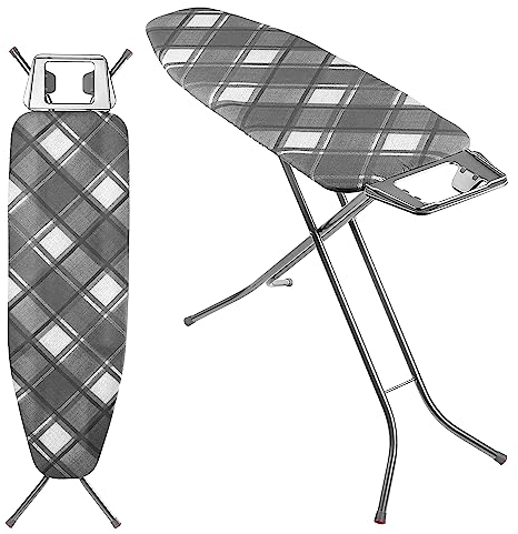 KADAX Klappbares Bügelbrett, 120x38cm Dampfbügelbrett mit Metallnetz, Bügeltisch mit rutschfesten Füßen, Höhenverstellbares Bügelbrett mit Bügeleisenablage (Kariert)
