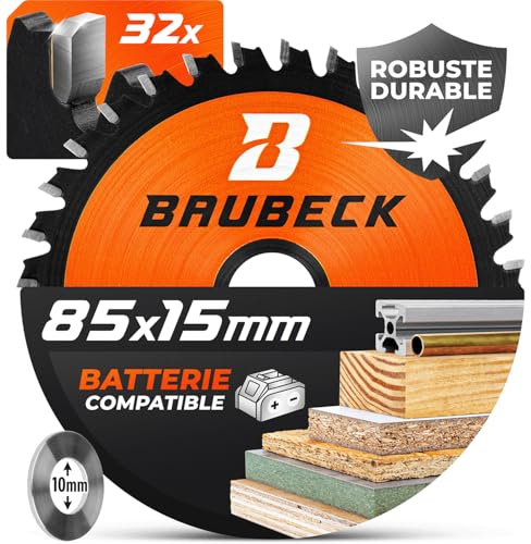 BAUBECK Kreissägeblatt, 85 mm x 15 mm, für feine Schnitte in Holz, Metall usw. - Kompatibel mit Bosch Makita Dewalt