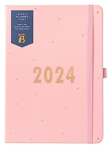 Busy B - Perfect planner Terminkalender von Januar bis Dezember 2024 - Pink - A5 Wochenübersicht Planer mit Kunstlederdeckel, Stickern und Abreisslisten