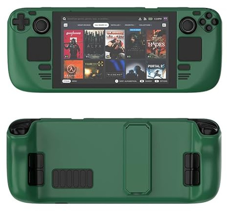 Protective Cover Case for Steam Deck,Game Console Accessories,Gaming Handheld Controller Hard Shell with Stand,Drop Protection Grip Case (Green)