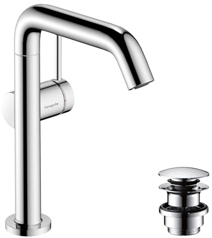 hansgrohe Tecturis S Fine - Waschtischarmatur schwenkbar mit Push-Open Ablauf, energiesparend (CoolStart), Wasserhahn Bad mit Auslauf Höhe 210mm, Mischbatterie wassersparend (EcoSmart+), Chrom