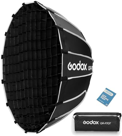 GODOX QR-P70T 70cm Softbox Parabolique à Dégagement Rapide avec Grille | Bowens Mount pour MS300-V SK300III-V SL60W SL60IID SL100D, Rangement Pliable, Soft Box pour Live Tournage Vidéo Interview