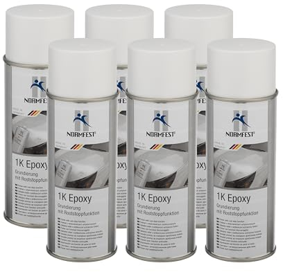 Normfest 1K Epoxy Grundierung Weiß – Rostschutz & Haftvermittler für Stahl, Aluminium & verzinkte Flächen – schnelltrock., schleifbar & überlackierbar – professioneller Korrosionsschutz – 6x 400 ml