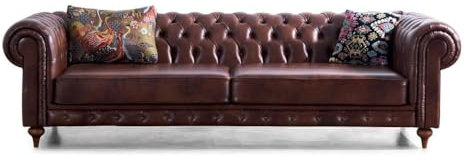 ZenXhome echtes Leder Classic Chesterfield Sofa - Zeitlose Eleganz, getuftetes Leder, gerollte Armlehnen - Vintage Stil Luxus Couch für elegante Wohnzimmer - Handarbeit - Chesterfield Couch