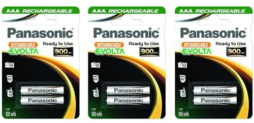 PANASONIC Lot de 3 Blisters de 2 Piles Rechargeables Evolta AAA Micro HR03 900 mAh - 1,2 V
