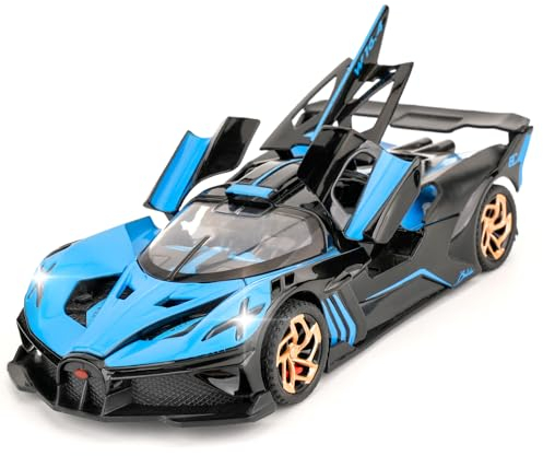 TGRCM-CZ 1/32 Bugatti Bolide Sport Modell Auto, Zink Legierung Pull Back Spielzeug Auto mit Ton und Licht für Kinder Jungen Mädchen Geschenk (blau)