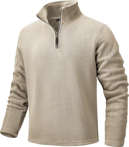 Tansozer Herren 1/4 Zip Fleece Pullover Winter Pulli Warme Sweatshirts mit Verstellbarem Kordelzug (Khaki, XXL)
