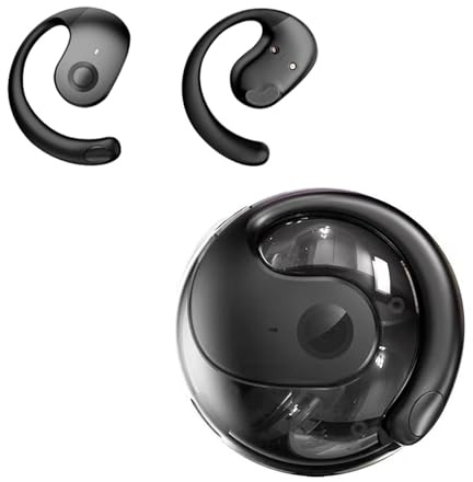 OiyeaFi Hy-T26 Out of Ear hörlurar med öppet örat trådlösa, OWS hängande hörlurar 5.3 Bluetooth, 3D-stereo TWS trådlösa Bluetooth-hörlurar, benluftledning öronsnäckor för sport löpning träning, svart