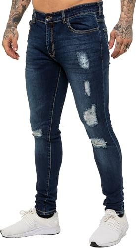 989Zé ENZO Jean pour Hommes Slim fit Extensibles Pantalons en Denim à Trou Jeans Trou Cassé Pantalons avec Fermeture