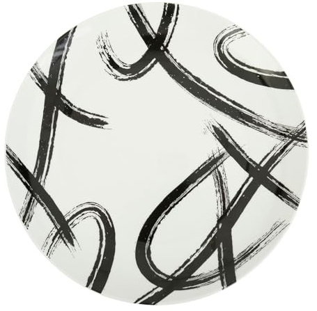 GENEVIEVE LETHU 539233 Assiette Plate en Porcelaine Blanche et Noire Ø 26,5 cm - Collection l'art du Geste - Assiette au décor Pictural