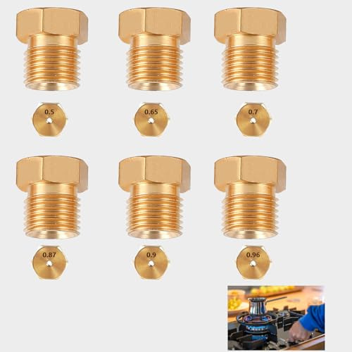 6 Inyectores Cocina Gas Propano GLP Butano Rosca M6x0,75 Quemadores | medida universal estandar, laton anticorrosivo, caudal calibrado preciso, conversion completa horno, facil de limpiar