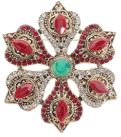 SAFIGLE Vintage Barock Brosche Damen Mit Kristall Strass Antikes Goldrot Sechs Lotusblüten Hohles Design Festliche Anstecknadel Für Weihnachten Party