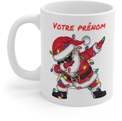 Mug de Noël Personnalisé - Père Noël qui Dab avec Lumières Festives - Prénom au Choix