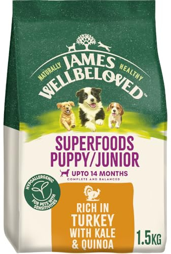 James Wellbeloved Dog Superfoods Hypoallergenic Dry Food Puppy or Junior Turkey Kale and Quinoa 1.5 kg