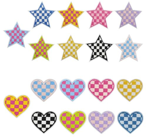 NYGGTYK 18 stycken rutiga stryklappar, love star-lapp, gör-det-själv-klädförpackning dekorationsplåster, enkel broderilapp, klädhål.