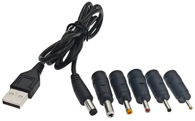 JZK Cavo di alimentazione universale da USB a DC, cavo di ricarica USB con 5 connettori DC 2,5 x 0,7 mm, 3,5 x 1,35 mm, 4,0 x 1,7 mm, 5,5 x 2,5 mm, 3,0 x 1,0 mm, per computer portatile, router