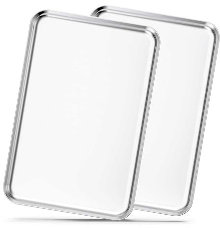 Set di 2 teglie da forno rettangolari in acciaio inox, facili da pulire e lavabili in lavastoviglie, perfette per torte, lasagne, biscotti, pizza, pane (31 x 24 x 3,1 cm)