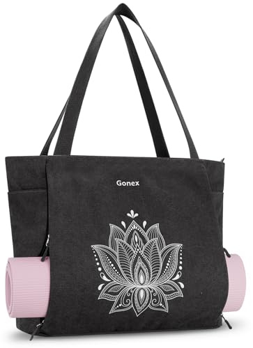 Gonex Yoga Tasche Damen Yogatasche Mattenhalter aus Canvas Gym Pilates | Strapazierfähige Canvas, Reißverschluss verhindert Verrutschen, schneller Zugriff, Flaschenhalter, passt für Yoga-Blöcke