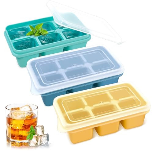 3 Pezzi Stampo Cubetti di Ghiaccio Con Coperchio,Stampo Ghiaccio in Silicone.Formine Cubi Ghiaccio Riutilizzabili, Senza BPA, Impilabile Ice Cube per Whisky, Cocktail, Birra,Vino, Gelati