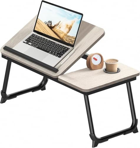 Arvioo Betttisch Laptoptisch Höhenverstellbar 57 x 33 x 28 cm Betttablett mit Anti-Rutsch-Streifen und Cup Slot Laptop Tisch für Sofa Arbeiten Bett Studieren Lesen Schreiben (Ahorn Weiß)