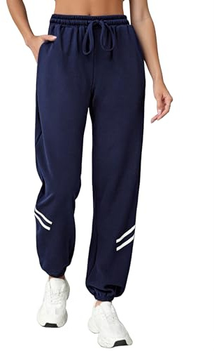 Uniexcosm Pantalones Deportivo Mujer Largos Pantalón de Chándal Mujer Suelto Casuales con Bolsillos y Cordón para Casual Fitness Jogging Azul Marino S