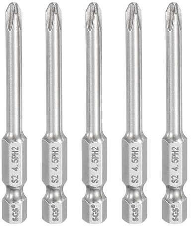 sourcing map Lot de 5 embouts de tournevis cruciformes PH2 avec tige hexagonale de 65 mm de long et tige de 4,5 mm de long, forets à tête cruciforme magnétique en acier S2 pour perceuses électriques