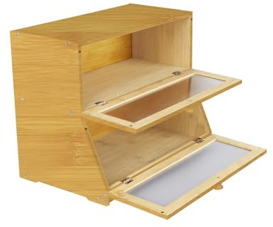 homewell Boîte à pain en bambou avec aération, 2 étages et fenêtre de visualisation, pour conserver le pain longtemps et conserver la fraîcheur, convient à un usage alimentaire, pour cornes, petits