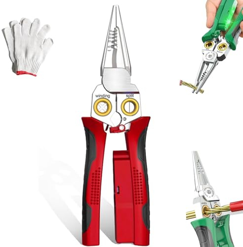 8 in 1 Wire Stripping Pliers, 8 in 1 Wire Stripper with Voltage Tester, Pinzas para Electricista, Multi-Function Electric Wire Stripping Tool for Cutting and Pulling (Red)