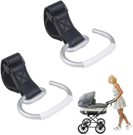 2 PCS Pram Clips for Buggy, Black Pram Hooks for Bags, Durable Pram Bag Clips, Stroller Hooks for Pushchair, Shopping Cart, Backpack, Outdoor Travel Essentials