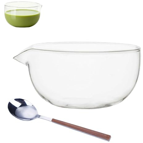 GANILITY Bol à Matcha en Verre, 350 ml Tasse à Thé Multifonctionnelle avec Bec Verseur Tasse, Bol à mélanger en Verre avec bec Verseur, pour le Yaourt, les Légumes, les Fruits, Transparent