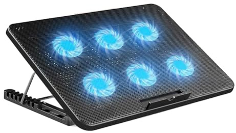 Orolotay Laptop Cooling Pad Laptop Cooler with 6 Quiet Fans 7 Height & Wind Speed Adjustable 2 USB Port & Phone Holder